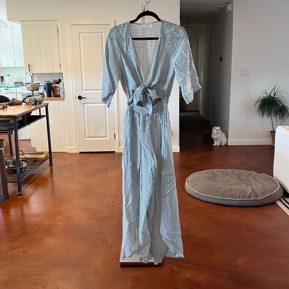 Aqua Stripped Jumpsuit - Picture 1 of 4